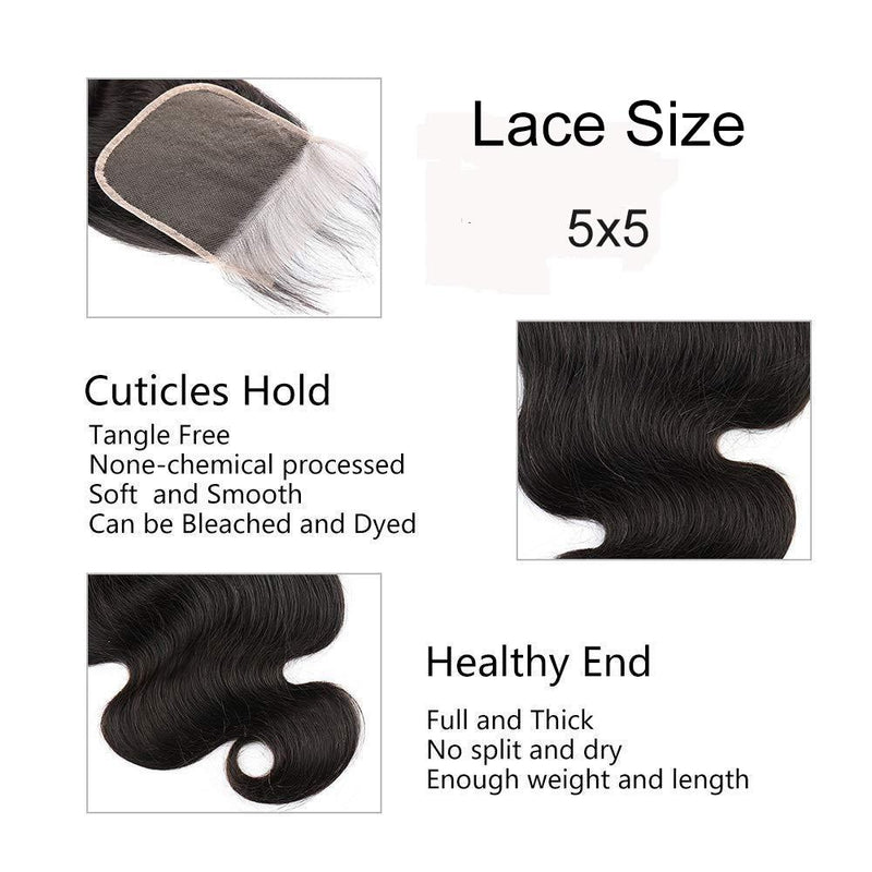 Body Wave 5*5 HD Lace Closure Virgin Hair Natural Black